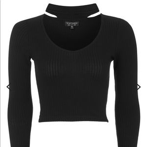 TOPSHOP | black scoop neck crop top with chocker